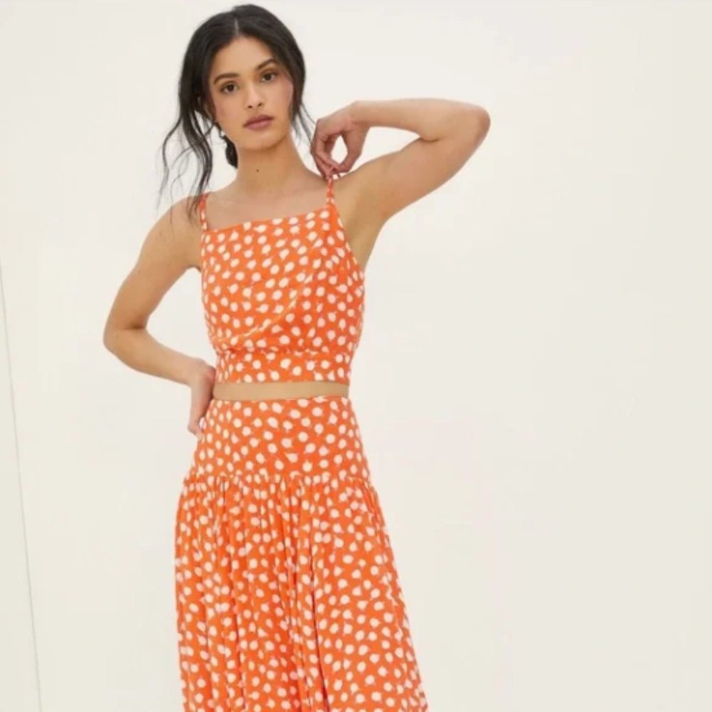 Anthropologie Daisy Cropped Top with Tiered Midi Skirt